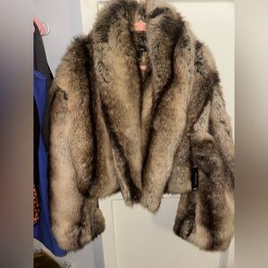 AFRM Stephanie Stripe Taupe Fur Jacket